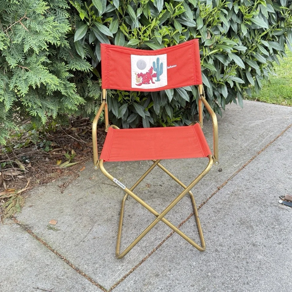 Vintage Lafuma French Folding Camp Chair Sunset Orange Southwestern Patch